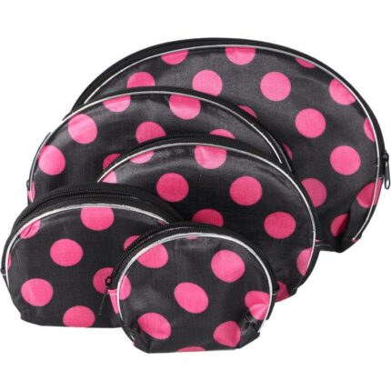 Zestaw 5 kosmetyczek w kolorze czarnym w różowe kropki