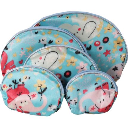 Zestaw 5 kosmetyczek w kolorze niebieskim z kolorowymi zwierzakami