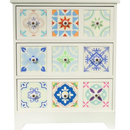 Drewniana biała komoda Vintage z trzema szufladami