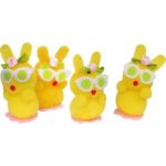 Zestaw Zajączków w Okularach z Kwiatkami 4 Sztuki 6cm Wielkanocne Ozdoby Żółte - obrazek 2