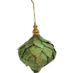 Zawieszka wrzeciono kolor zielony z  brokatem 10 cm