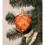 Bombka choinkowa z brokatowym materiałem w kolorze pomarańczowym, 8 cm - obrazek 2