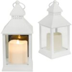 Lampion Latarenka Ze Świecą LED Dekoracyjna Latarnia 27 cm Biała