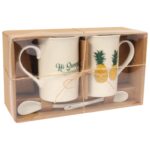 Zestaw Prezentowy: 2 Ceramiczne Kubki z Łyżeczkami - Motyw Ananasów Summer