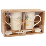 Zestaw 2 kubków z łyżeczkami z ananasem walentynki