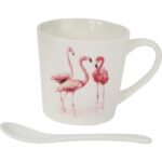 Zestaw prezentowy kubek i łyżeczka ceramiczna we flamingi - obrazek 2