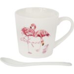 Zestaw prezentowy kubek i łyżeczka ceramiczna z flamingami "Balance" - obrazek 2
