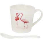 Zestaw prezentowy kubek i łyżeczka ceramiczna ze stojącymi flamingami - obrazek 2