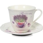 Zestaw 2 filiżanek i 2 talerzyków ceramicznych z kwiatami w wazonie w prezentowym opakowaniu - obrazek 2