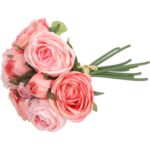 Bukiet Sztucznych Róż (9 szt., 28 cm) w Kolorze Łososiowym, Wysokiej Jakości - obrazek 3