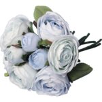 Sztuczny Bukiet 9 Niebieskich Róż Wyglądających Jak Żywe - 28cm - obrazek 2