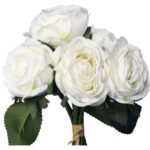 Biały, Sztuczny Bukiet 9 Róż o Wysokości 28 cm - obrazek 2