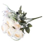 Bukiet 8 kwiatów sztucznych mix róża i lilia biały - obrazek 3