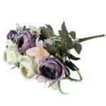 Bukiet 8 kwiatów sztucznych mix róża i lilia zielony - obrazek 2