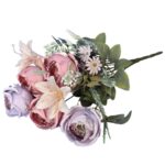 Bukiet 8 kwiatów sztucznych mix róża i lilia ciemno różowy - obrazek 2