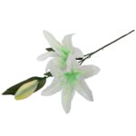 GAŁĄZKA SZTUCZNEJ BIAŁEJ LILII PODWÓJNEJ Z PĄKIEM 75 CM - obrazek 3