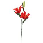 Czerwona Sztuczna Gałązka z Dwoma Liliami i Pąkiem - 75 cm - obrazek 2