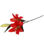 Czerwona Sztuczna Gałązka z Dwoma Liliami i Pąkiem - 75 cm - obrazek 3