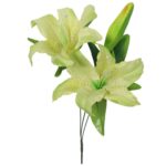 Gałązka Lilii Dwukwiatowej Sztucznej w Kolorze Zielonym - 75 cm