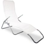 Biały leżak ogrodowy grawitacyjny, przenośny i odporny na niekorzystne warunki atmosferyczne - obrazek 2