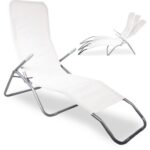 Biały leżak ogrodowy grawitacyjny, przenośny i odporny na niekorzystne warunki atmosferyczne