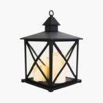 Duża, czarna latarenka dekoracyjna z trzema świecami LED GOLIAT - obrazek 3