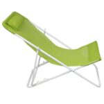 Składany leżak plażowy 3-pozycyjny z zagłówkiem i odpornym na warunki atmosferyczne siedziskiem, kolor Zielony. - obrazek 2