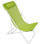 Składany leżak plażowy 3-pozycyjny z zagłówkiem i odpornym na warunki atmosferyczne siedziskiem, kolor Zielony.