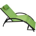 Przestronny Leżak Ogrodowy w Kolorze Zielonym z Regulowanym Podnóżkiem i Poduszką Zagłówkiem