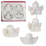 Zestaw 4 Białych Zawieszek Aniołków z Polirezynu 3.5x5 cm - Dekoracja Bożonarodzeniowa