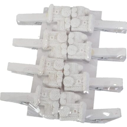 Zestaw 8 Klamerek z Figurkami Pociągów 4.5 cm - Kolor Biały