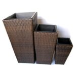 Osłonka na doniczkę z technorattanu, odporna na promienie UV, brązowa, 49 cm - obrazek 3