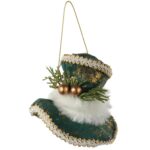 Ozdoba bożonarodzeniowa zawieszka welurowy KAPELUSZ ZIELONY 9 cm