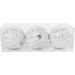Zestaw 3 bombek plastikowych z dekorem 8 cm białe - obrazek 2