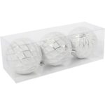 Zestaw 3 bombek plastikowych z dekorem 8 cm białe - obrazek 3