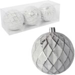 Zestaw 3 bombek plastikowych z dekorem 8 cm białe