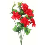 Sztuczne margaretki w kolorze czerwonym - zestaw 5 sztuk na gałązce, długość 68 cm. - obrazek 3