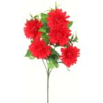 Sztuczne margaretki w kolorze czerwonym - zestaw 5 sztuk na gałązce, długość 68 cm.