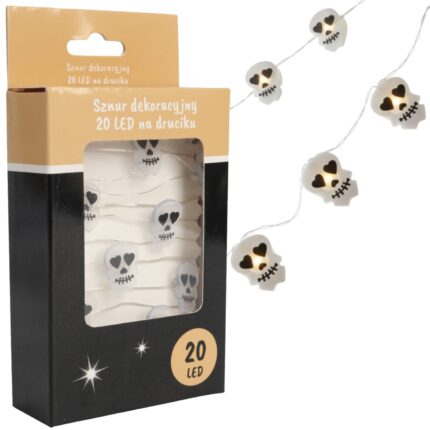 Lampki 20 LED z Czaszkami na Giętkim Druciku – Dekoracje na Baterie