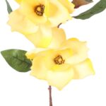 Żółta gałązka z 4 sztucznymi magnoliami o długości 80 cm - obrazek 3
