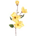 Żółta gałązka z 4 sztucznymi magnoliami o długości 80 cm