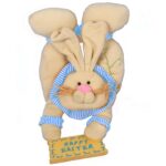 Pluszowy Zając Wielkanocny z Drewnianą Tabliczką - Zawieszka na Drzwi, Kolor Niebieski, 38 cm