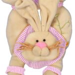 Różowy Zając Wielkanocny - Pluszowa Zawieszka na Drzwi z Drewnianą Tabliczką, 38 cm - obrazek 2