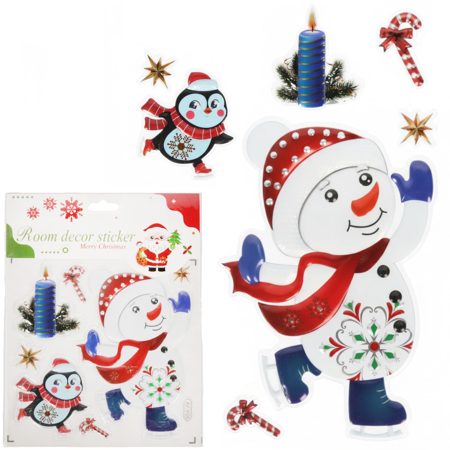 ME60105-1 NAKLEJKI ŚWIĄTECZNE NA OKNO 3D DEKORACJA OZDOBA BAŁWAN+ PINGWIN - obrazek 1