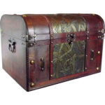 Kufer Drewniany z Metaliczną Wstawką Czekoladowe Liście - obrazek 2