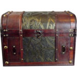 Kufer Drewniany z Metaliczną Wstawką Czekoladowe Liście