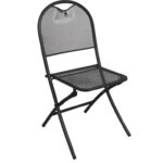 Czarne, składane krzesło ogrodowe z metali, o prostej linii designu