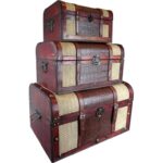 Duży Brązowo-Kremowy Kufer z Imitacją Skóry z Uchwytami - obrazek 2