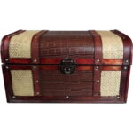 Drewniany Kufer z Imitacją Skóry w Kolorze Brązowo-Kremowym - Średni Rozmiar