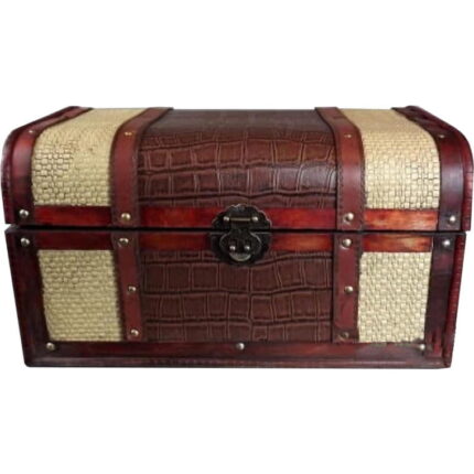 Drewniany Kufer z Imitacją Skóry w Kolorze Brązowo-Kremowym - Średni Rozmiar